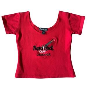 Vintage Hard Rock Cafe Y2K Cropped Baby Tee Crop Top T-Shirt Embroidered Jamacia